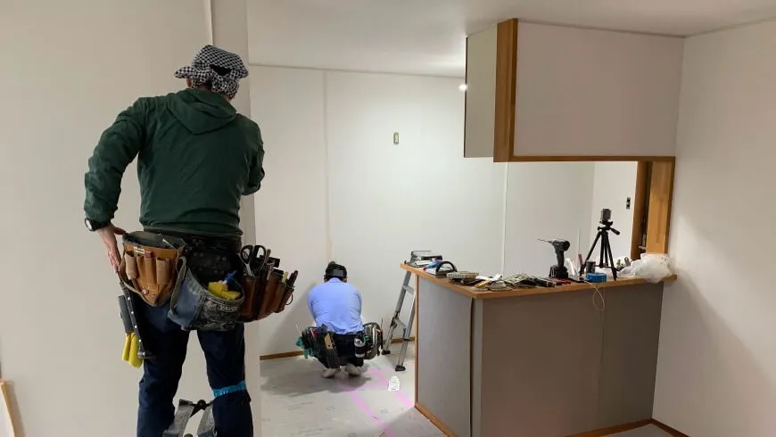 リビングルームの施工風景
